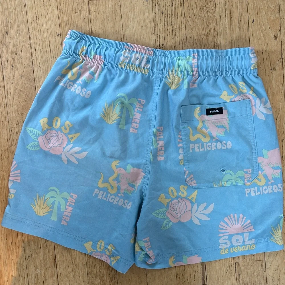 RSQ Light Blue Tropical Print Men's Athletic Shorts - Picture 3 of 5